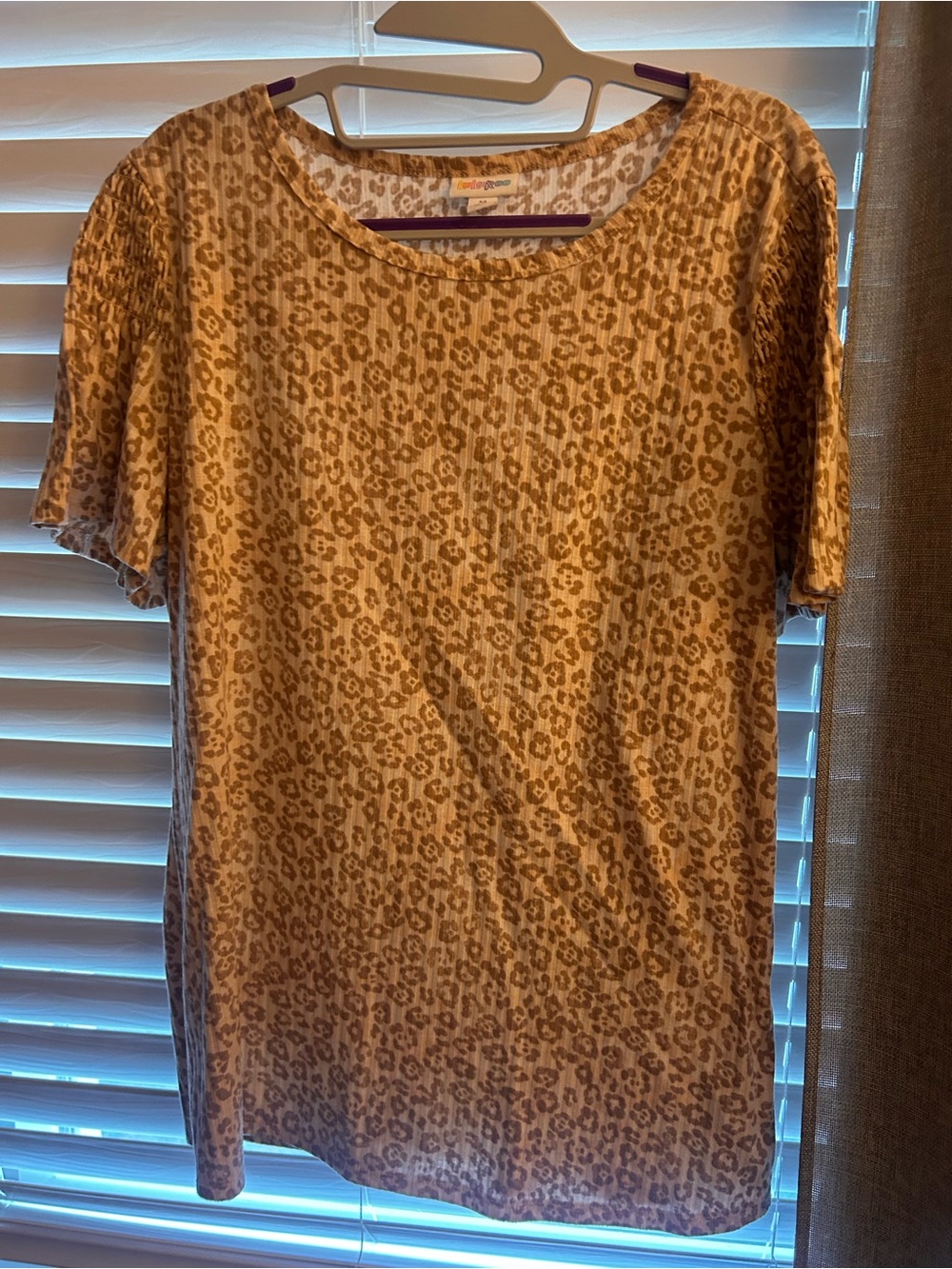 LuLaRoe Tan and Brown Leopard Print Short Sleeve Top